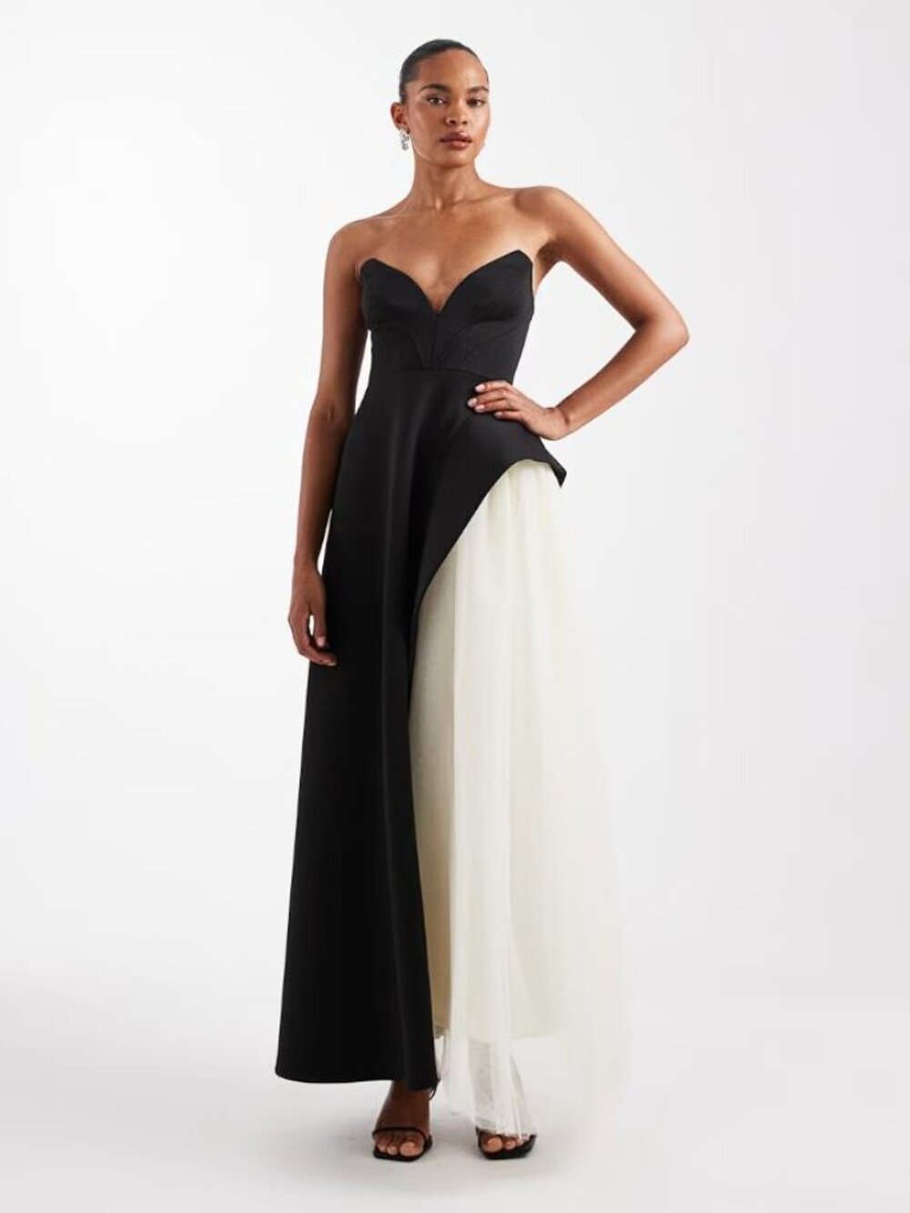 ASOS DESIGN Premium Maxi Dress with Tulle Skirt in Scuba-Style Fabric Size 6